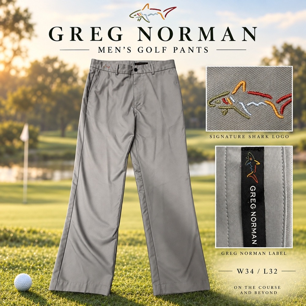 Greg Norman Mens Gray Protek Performance Golf Pants 34x32 Straight Leg